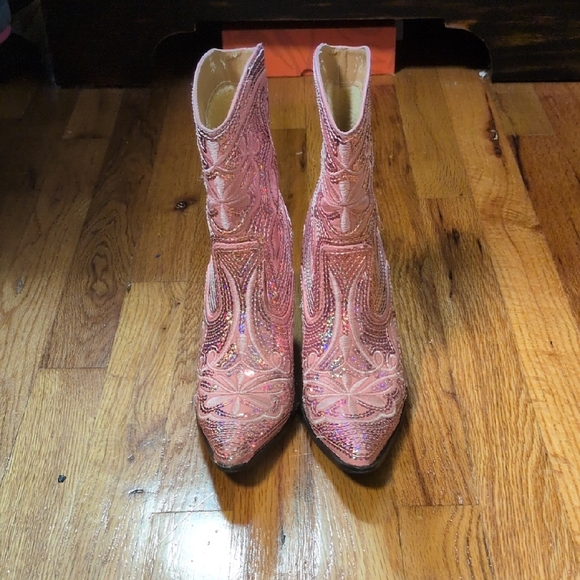 Helens Heart Shoes - Helens Heart Beaded Pink Embellished Women's Ankle Booties